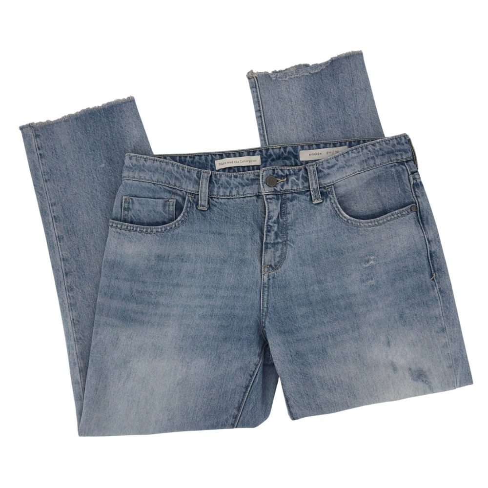 Pilcro Hyphen Raw Hem Jeans Light‎ Wash Mid Rise Cropped Size 30